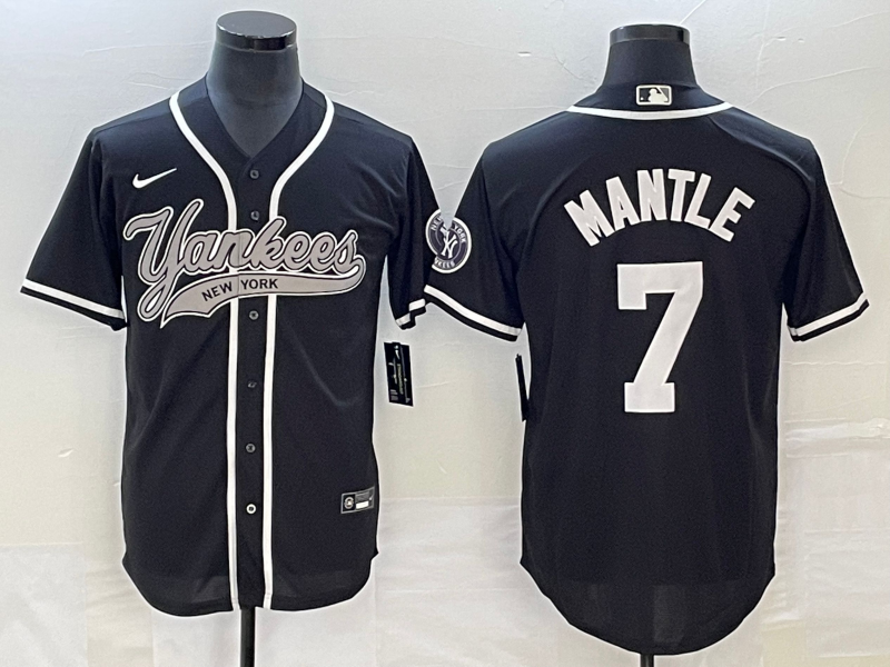 Men's New York Yankees Mickey Mantle #7 Black Jersey Joint Edition